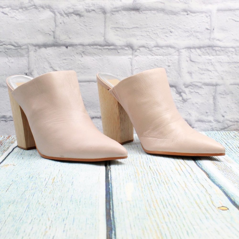 Dolce Vita Caley Pink Leather Wood Block Slip On Heel Mule Size 10 - Picture 3 of 9